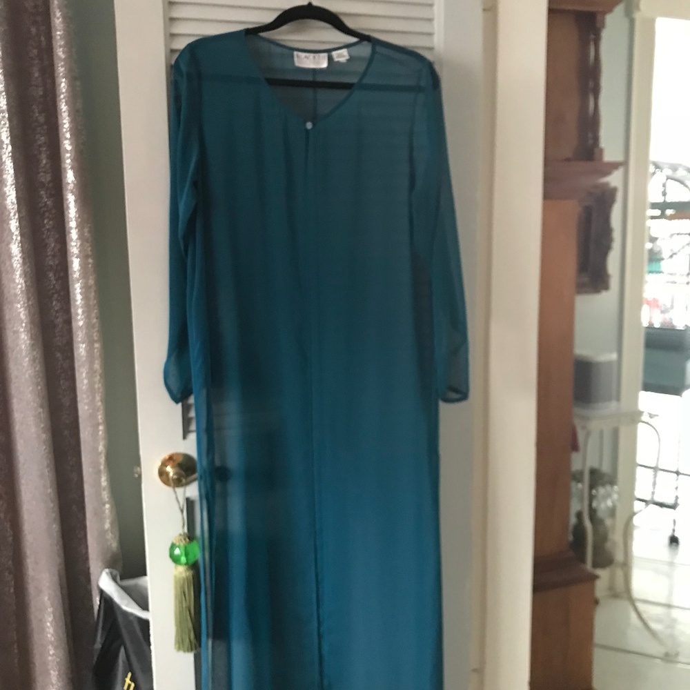 Vintage Oleg Cassini 2 Piece Sheer Teal Pants Outfit